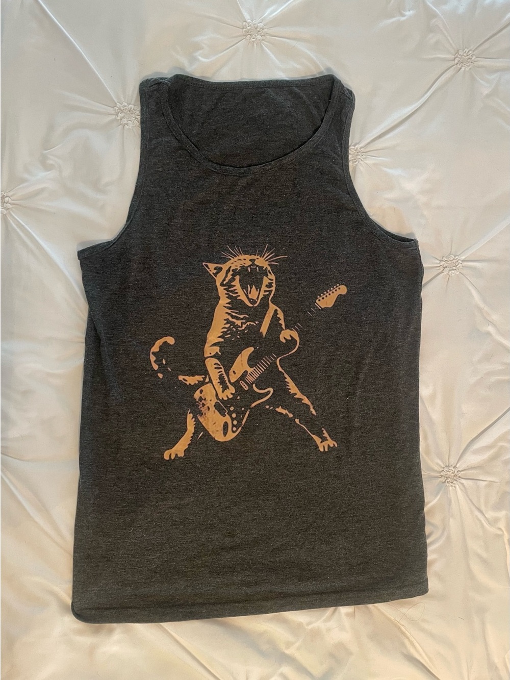 Blank Brand Charcoal Gray Cat Guitar Tank Top - Graphic Pets Tee